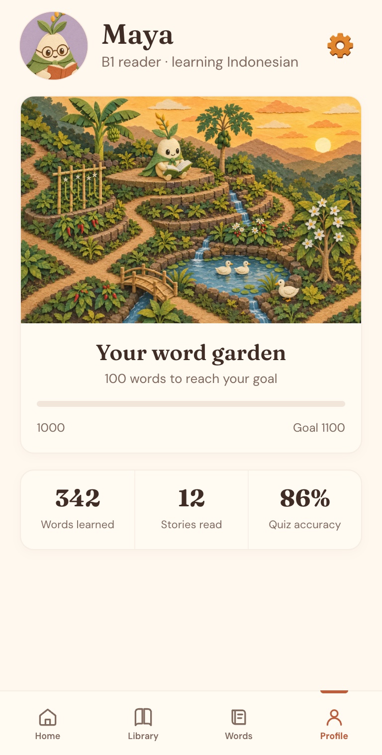 A word garden showing progress as vocabulary grows